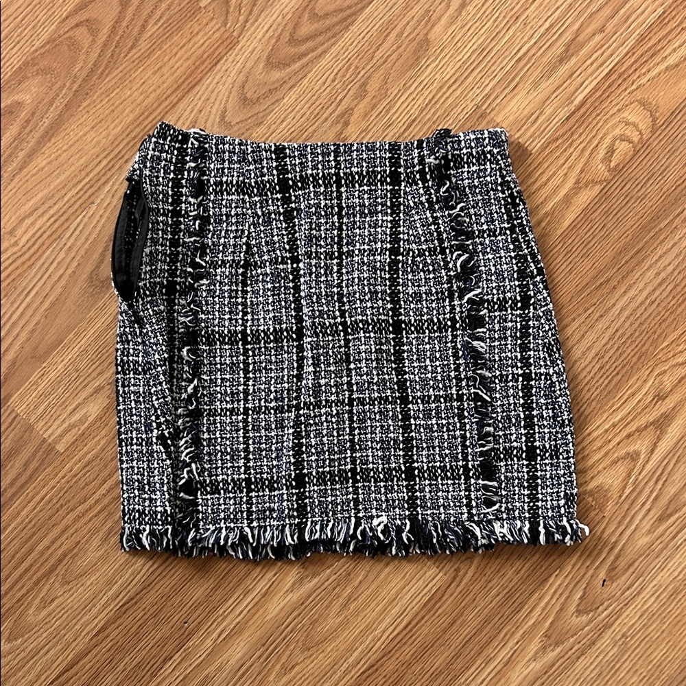 SHEIN Black and White Tweed Fringe Mini Skirt